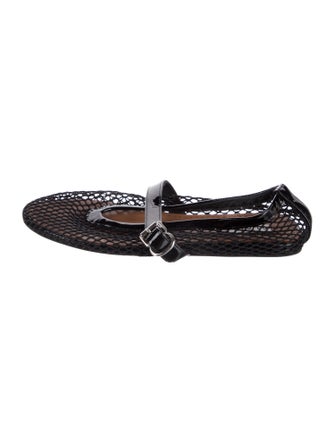 Alaïa Mesh Leather Trim Embellishment Mary Jane Flats