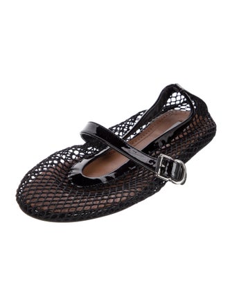 Alaïa Mesh Leather Trim Embellishment Mary Jane Flats