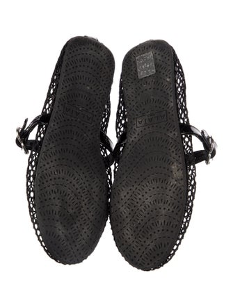 Alaïa Mesh Leather Trim Embellishment Mary Jane Flats
