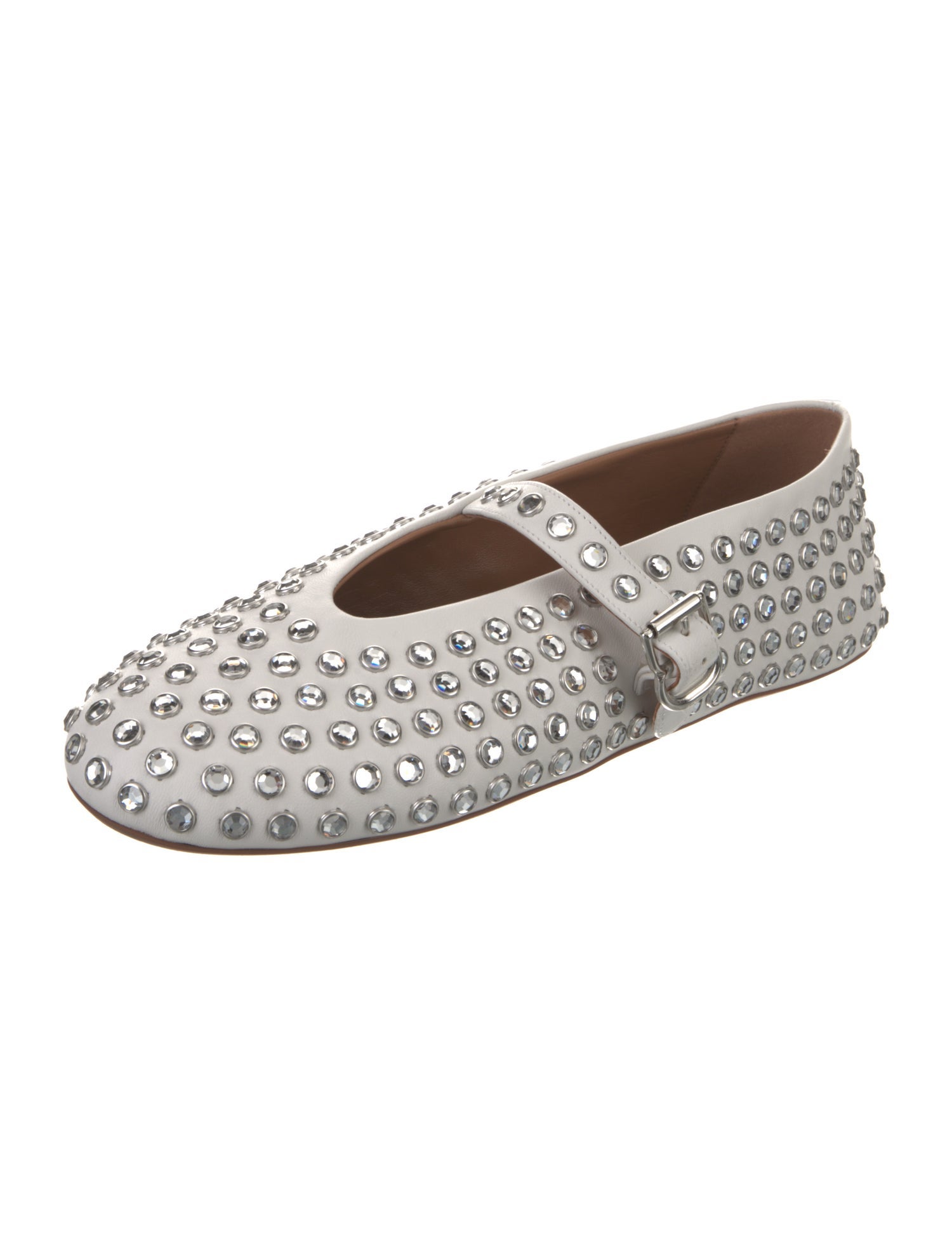 Alaïa Leather Crystal Embellishments Mary Jane Flats