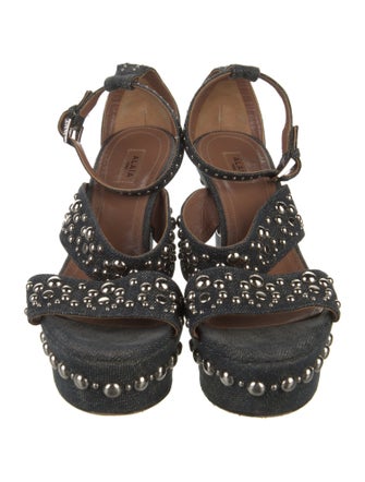 Alaïa Denim Studded Accents Sandals