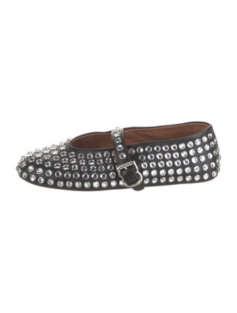 Alaïa Leather Crystal Embellishments Mary Jane Flats