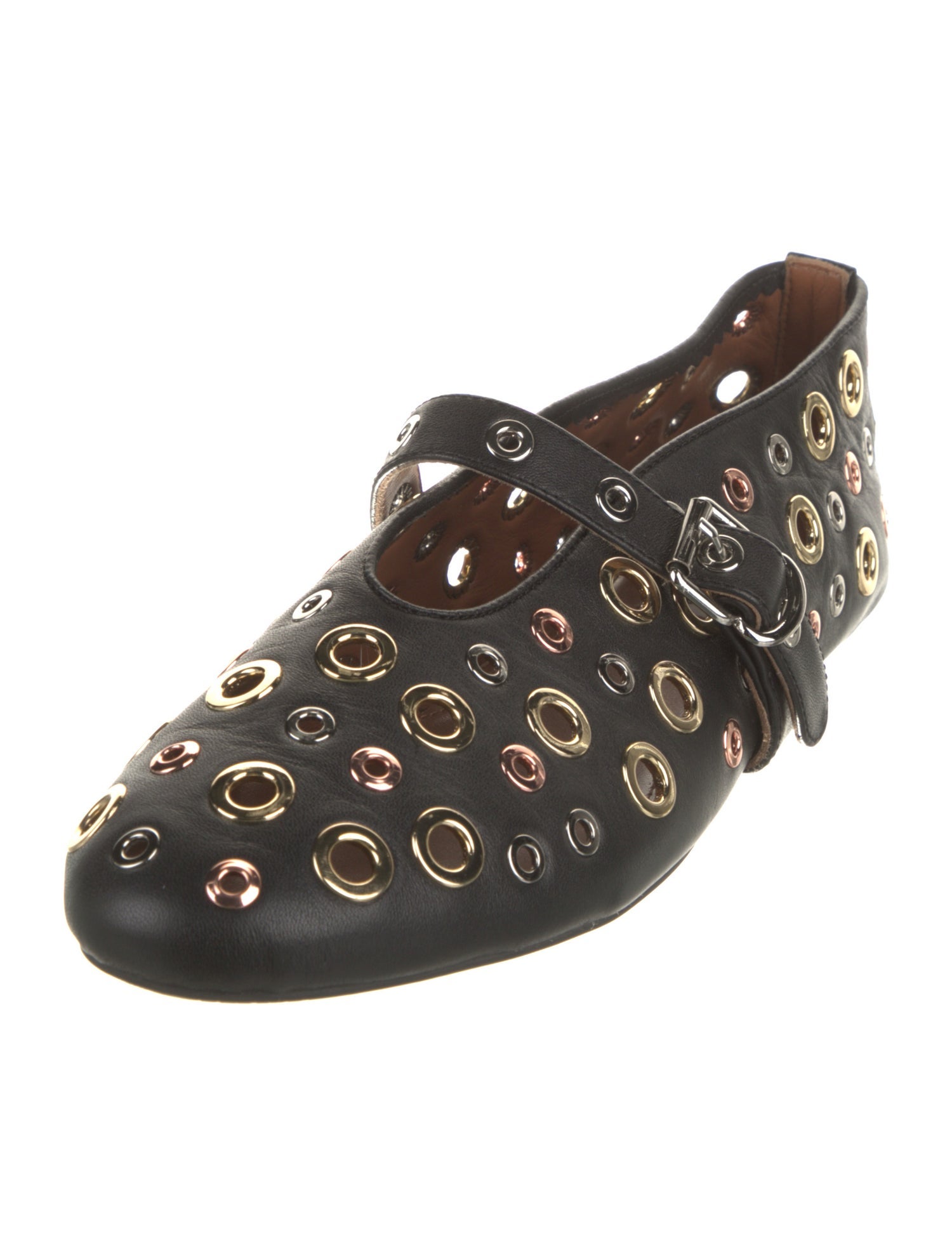Alaïa Leather Eyelet Trim Mary Jane Flats