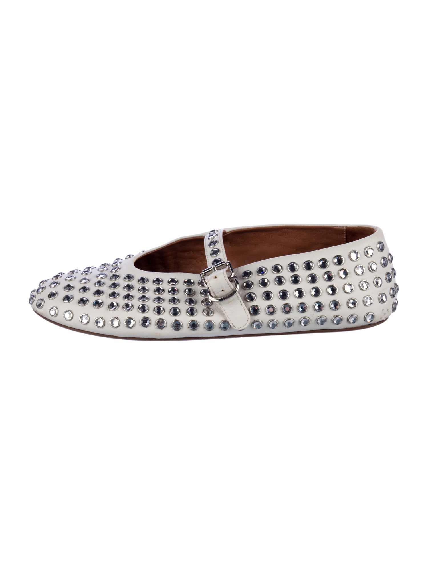 Alaïa Leather Crystal Embellishments Mary Jane Flats
