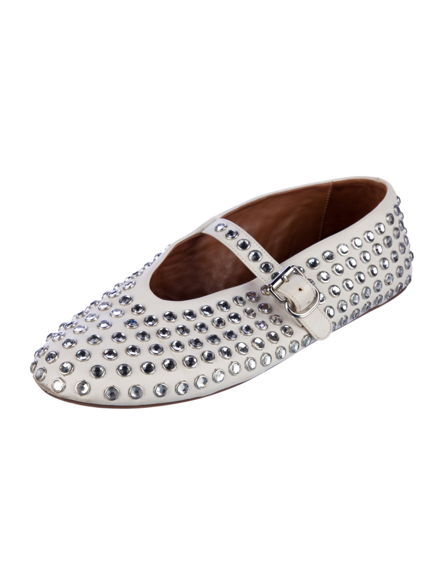 Alaïa Leather Crystal Embellishments Mary Jane Flats