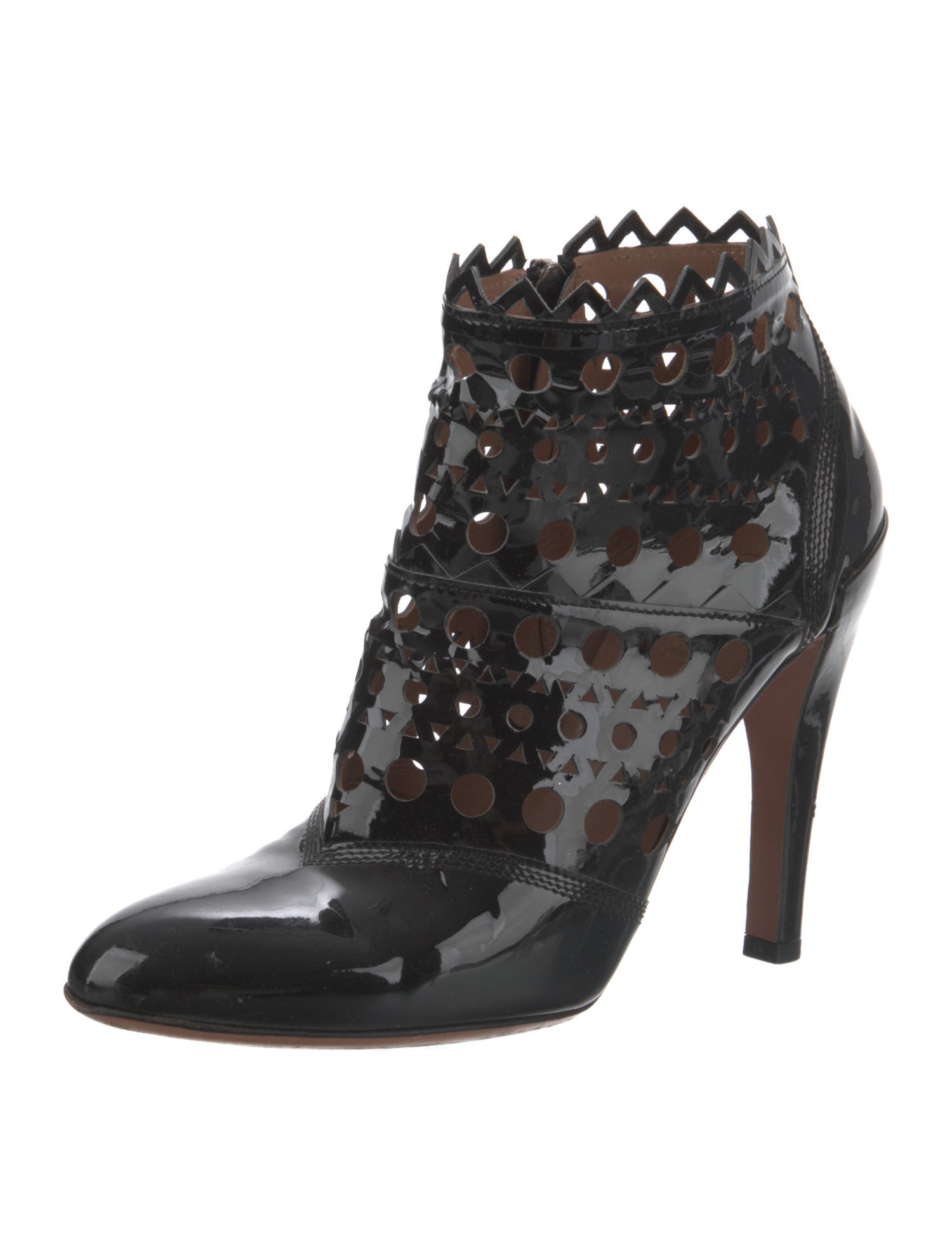Alaïa Patent Leather Lasercut Accents Boots