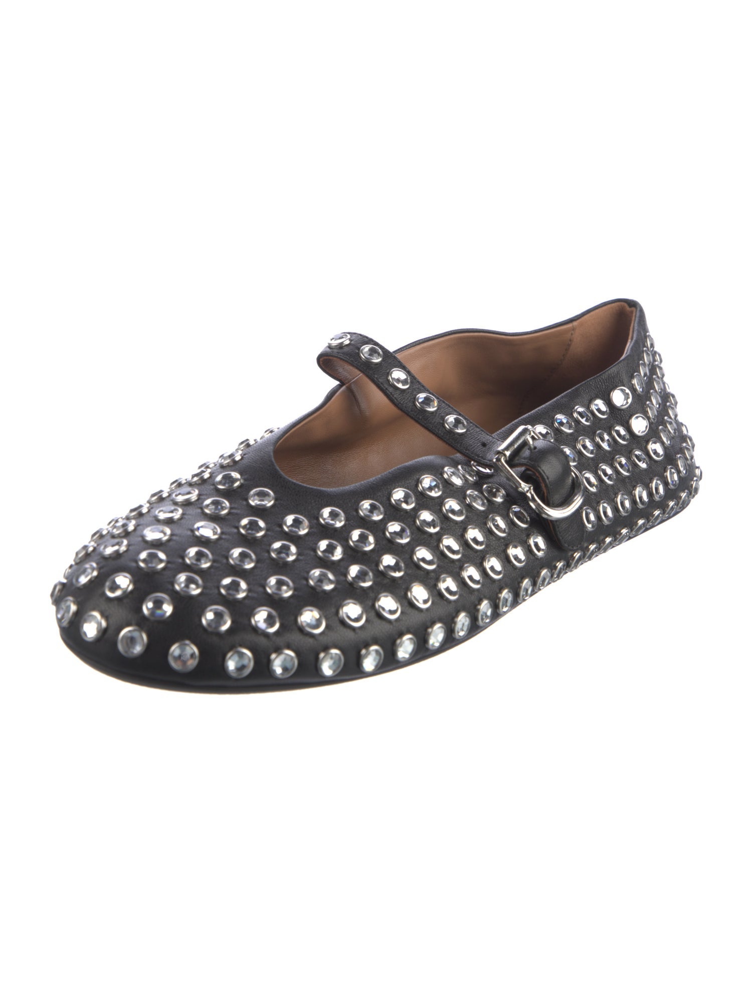 Alaïa Leather Crystal Embellishments Mary Jane Flats