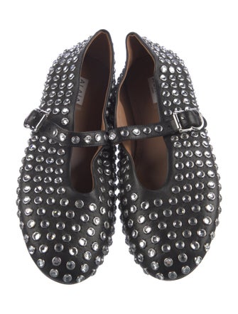 Alaïa Leather Crystal Embellishments Mary Jane Flats