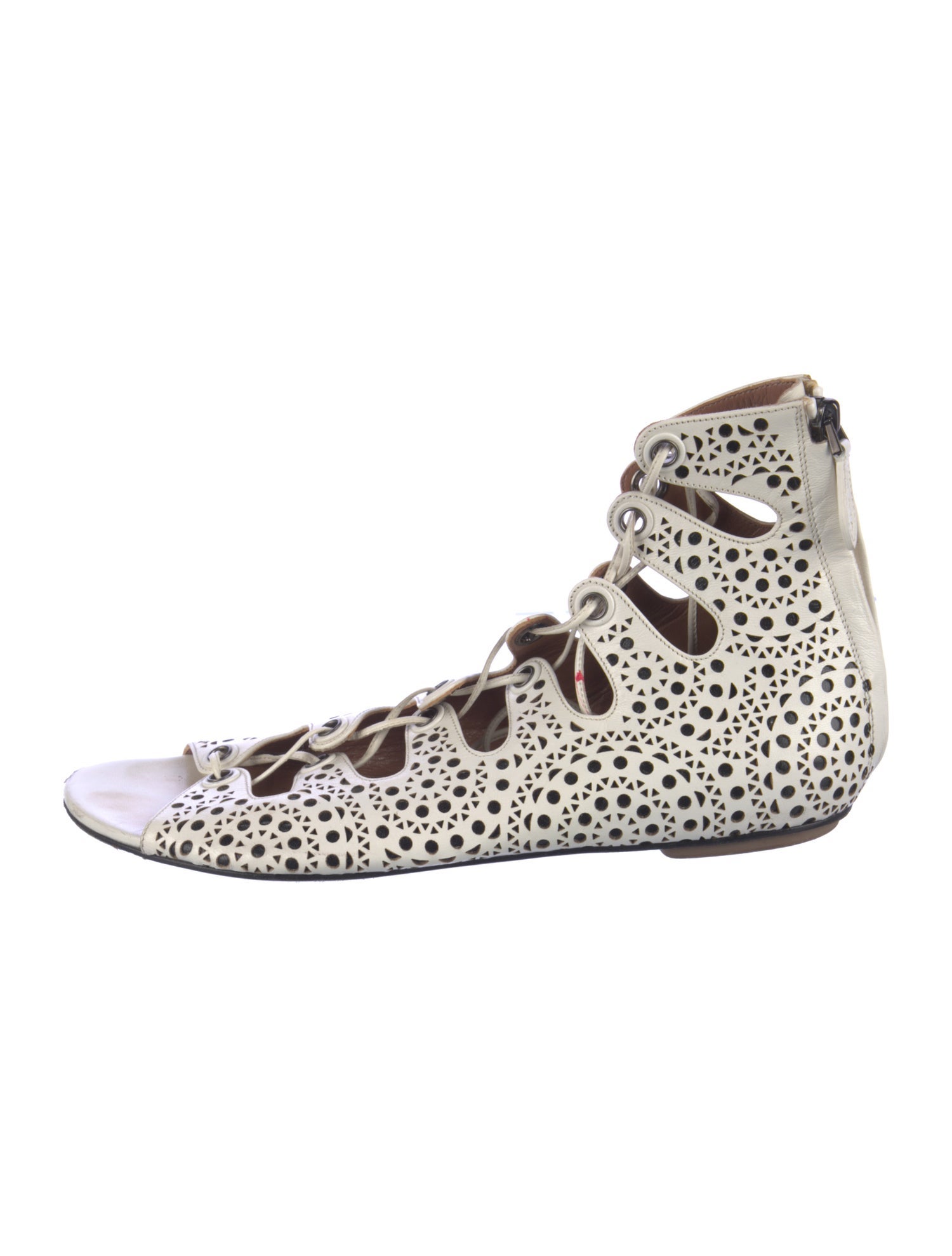 Alaïa Leather Lasercut Accents Gladiator Sandals