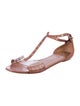 Alaïa Leather Lasercut Accents T-Strap Sandals