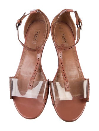 Alaïa Leather Lasercut Accents T-Strap Sandals