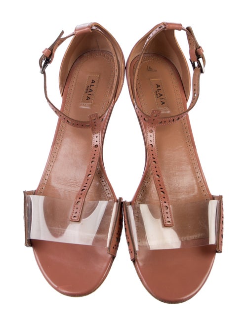 Alaïa Leather Lasercut Accents T-Strap Sandals