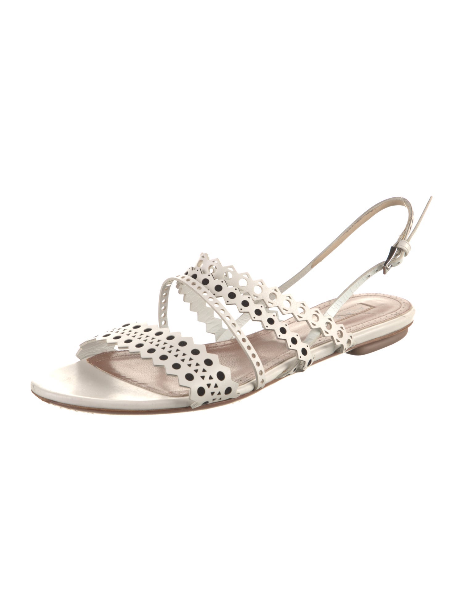 Alaïa Leather Eyelet Trim Slingback Sandals