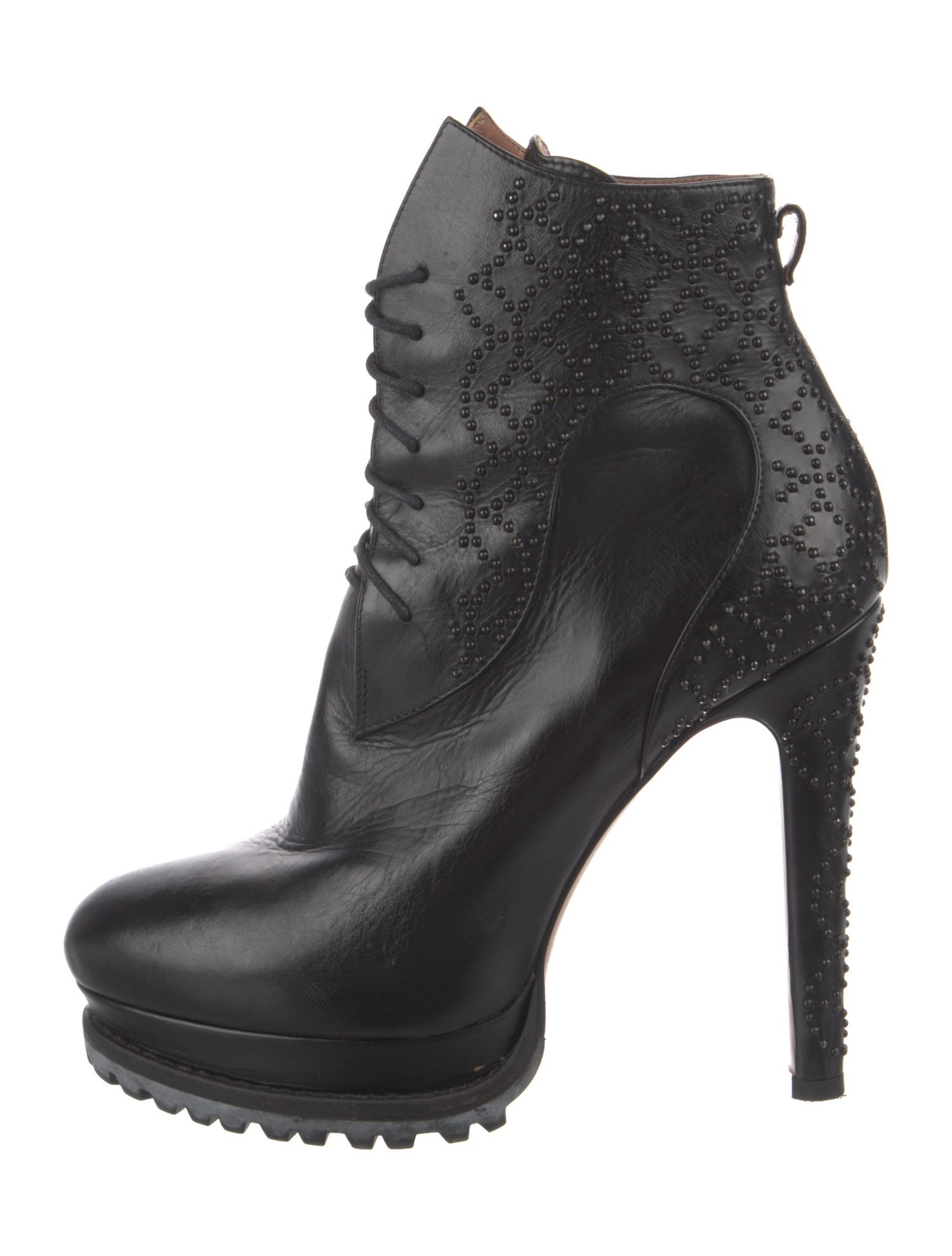 Alaïa Leather Beaded Accents Lace-Up Boots