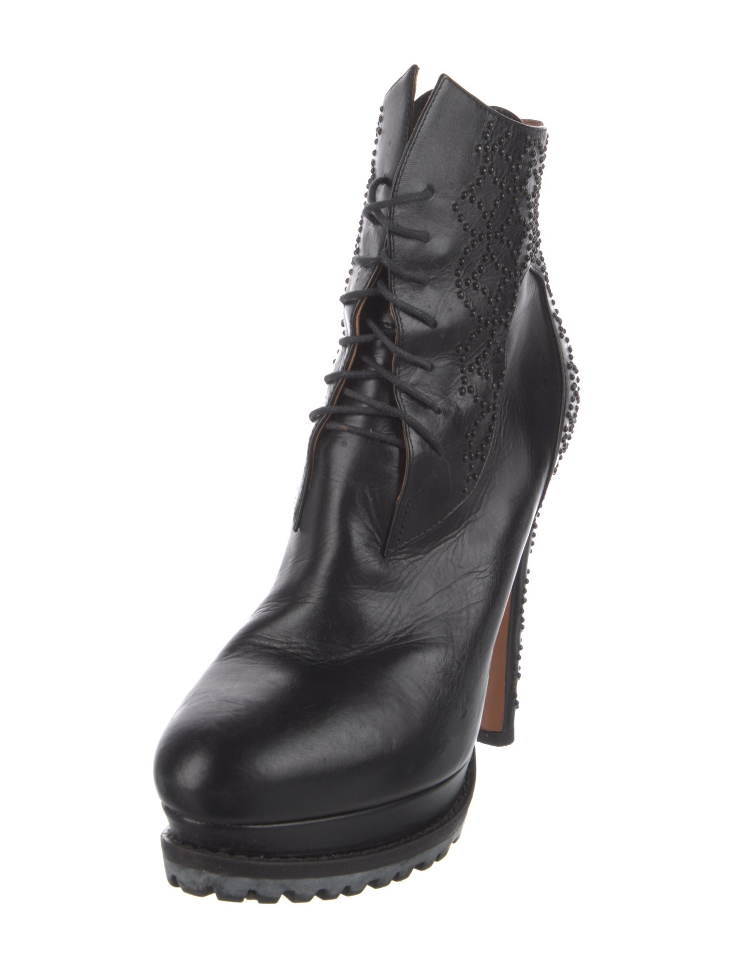 Alaïa Leather Beaded Accents Lace-Up Boots