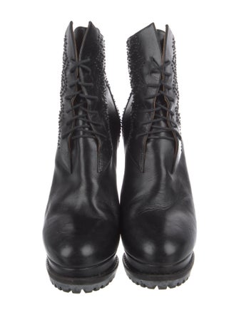 Alaïa Leather Beaded Accents Lace-Up Boots