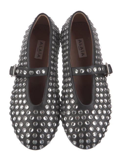 Alaïa Leather Crystal Embellishments Mary Jane Flats