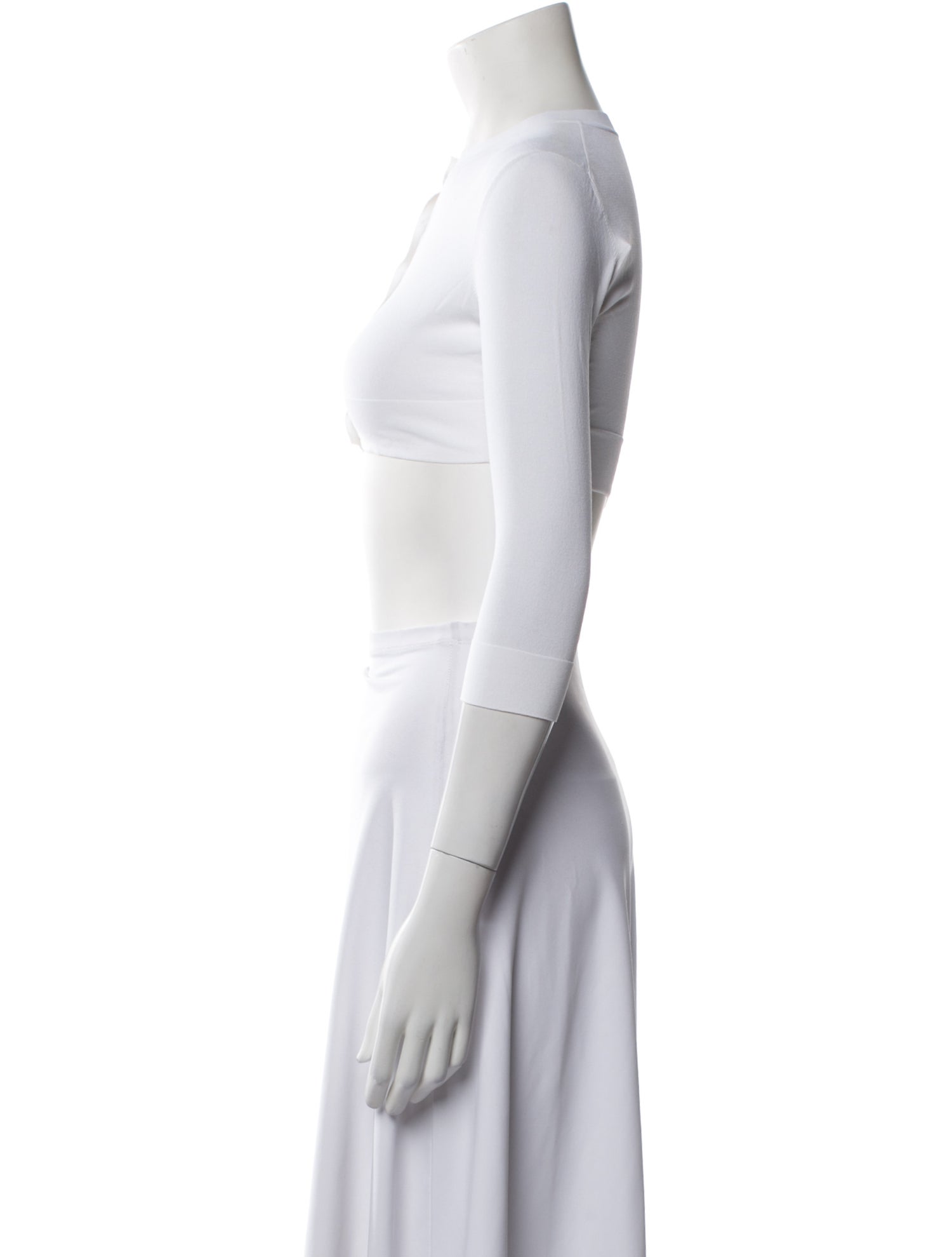 Alaïa Crew Neck Three-Quarter Sleeve Crop Top