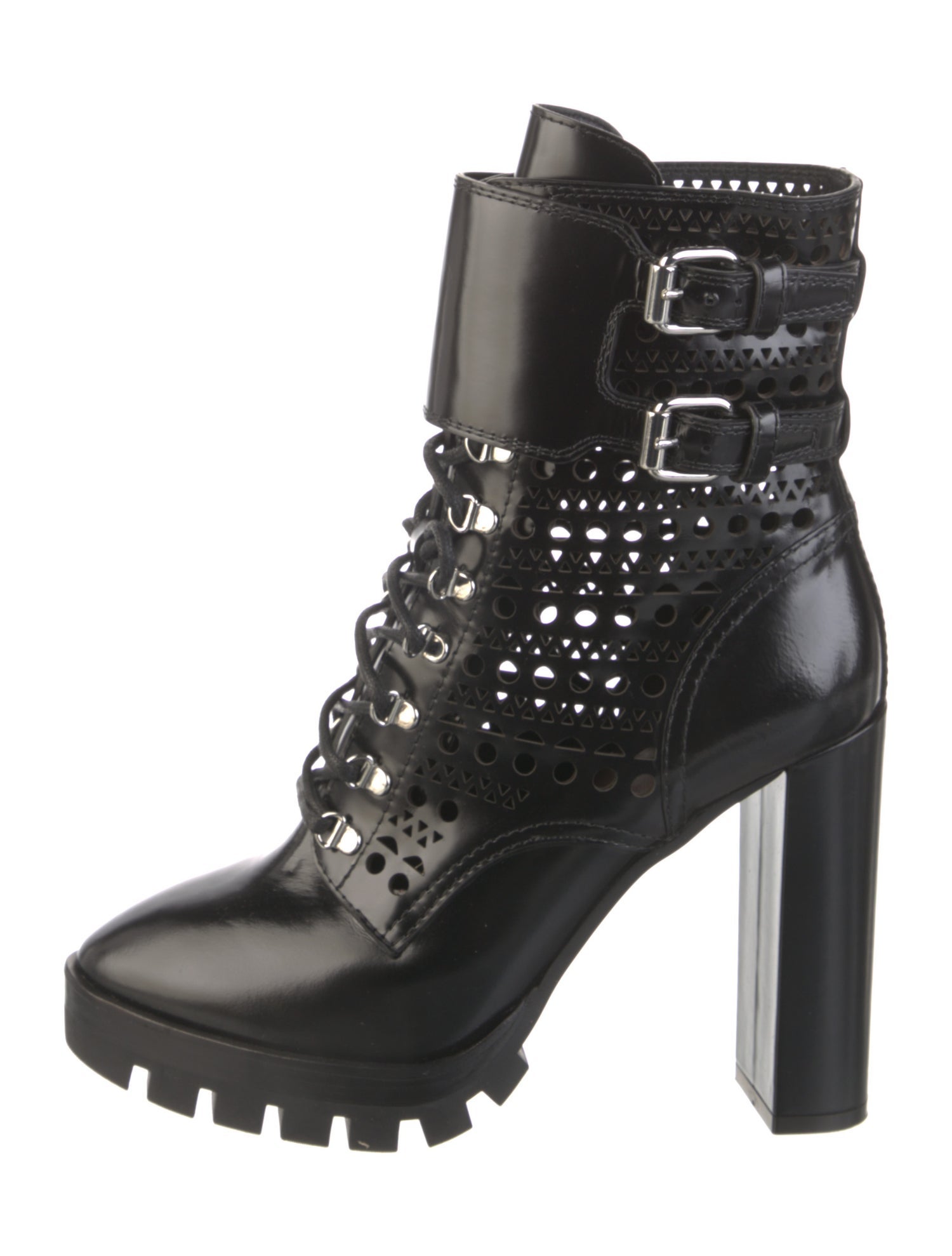 Alaïa Leather Lasercut Accents Combat Boots