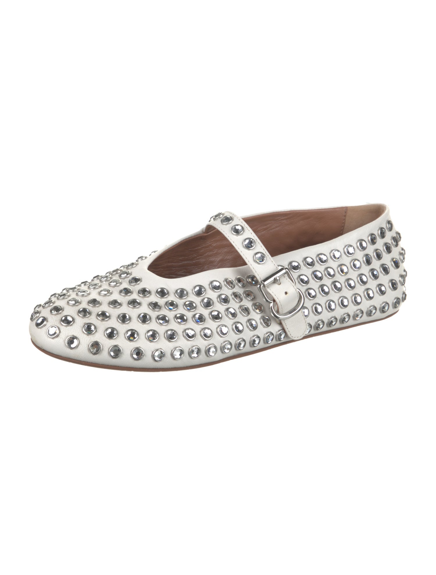 Alaïa Leather Crystal Embellishments Mary Jane Flats