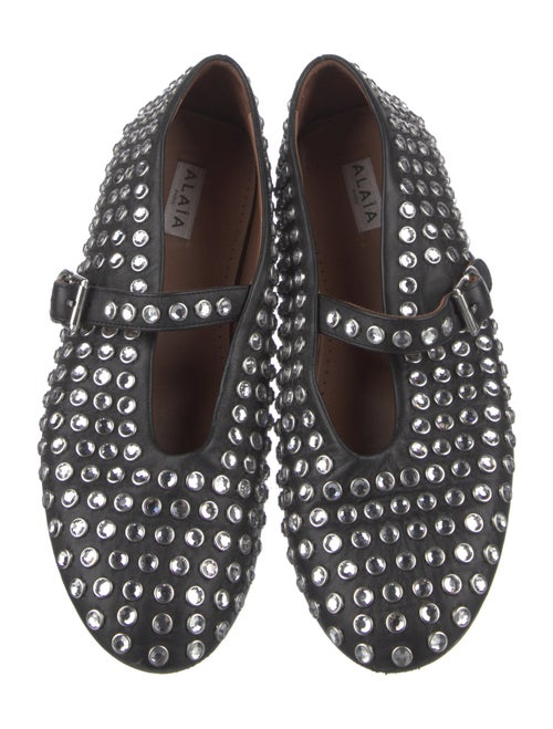Alaïa Leather Crystal Embellishments Mary Jane Flats
