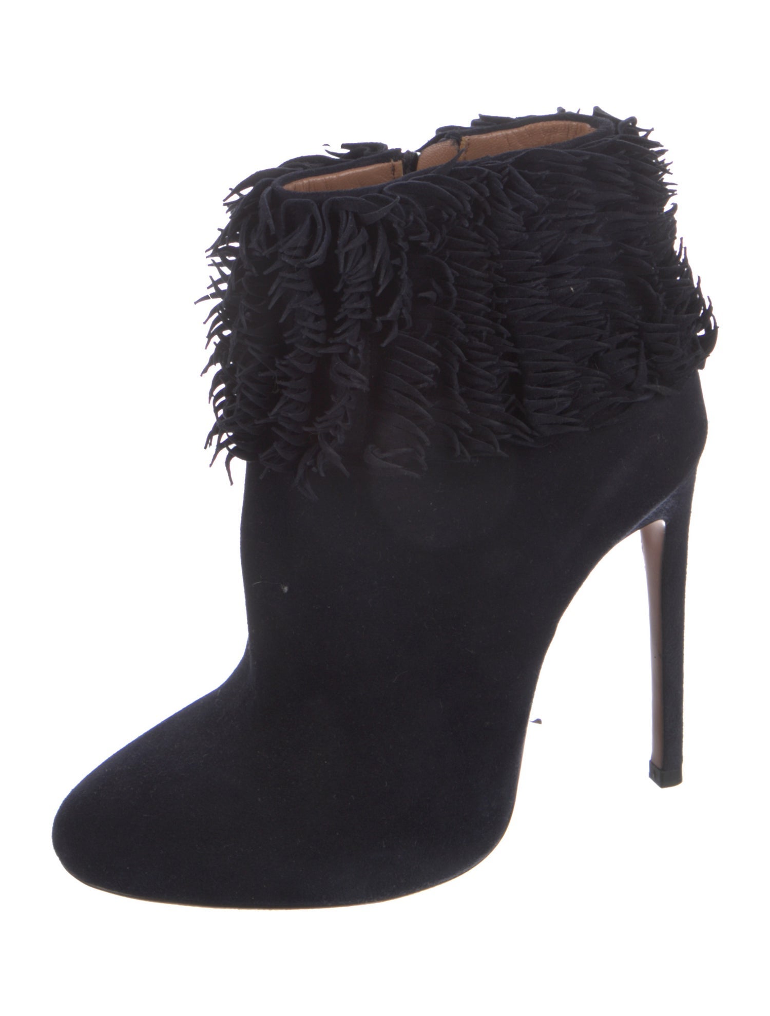 Alaïa Suede Fringe Trim Accent Lace-Up Boots