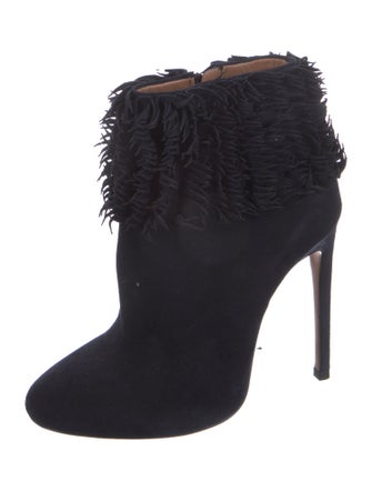 Alaïa Suede Fringe Trim Accent Lace-Up Boots