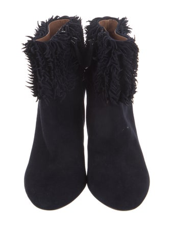 Alaïa Suede Fringe Trim Accent Lace-Up Boots