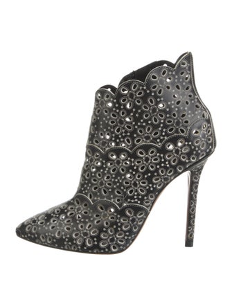 Alaïa Leather Lasercut Accents Lace-Up Boots