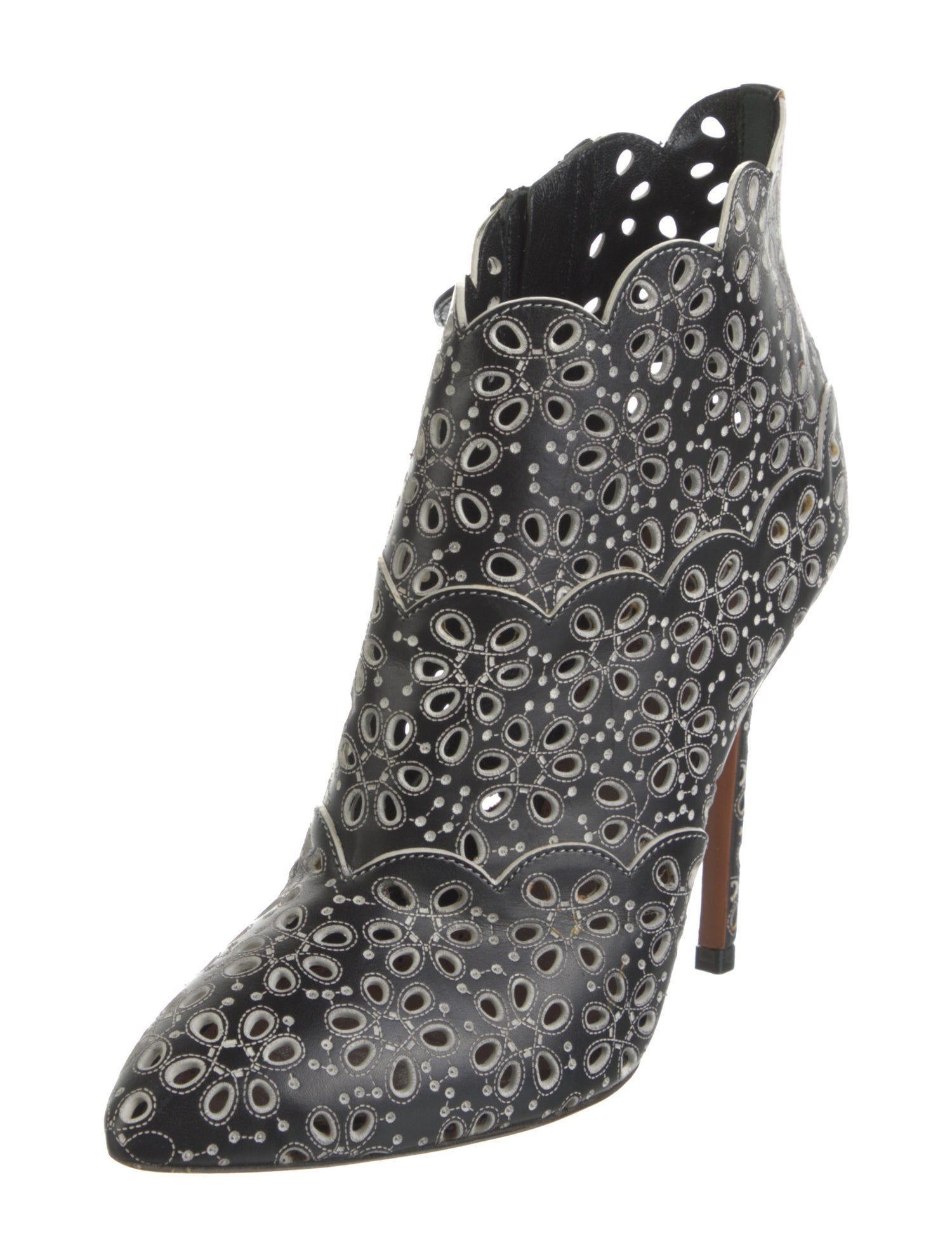 Alaïa Leather Lasercut Accents Lace-Up Boots