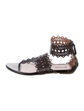 Alaïa Leather Lasercut Accents Gladiator Sandals