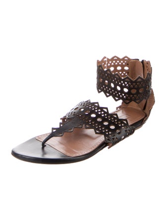 Alaïa Leather Lasercut Accents Gladiator Sandals