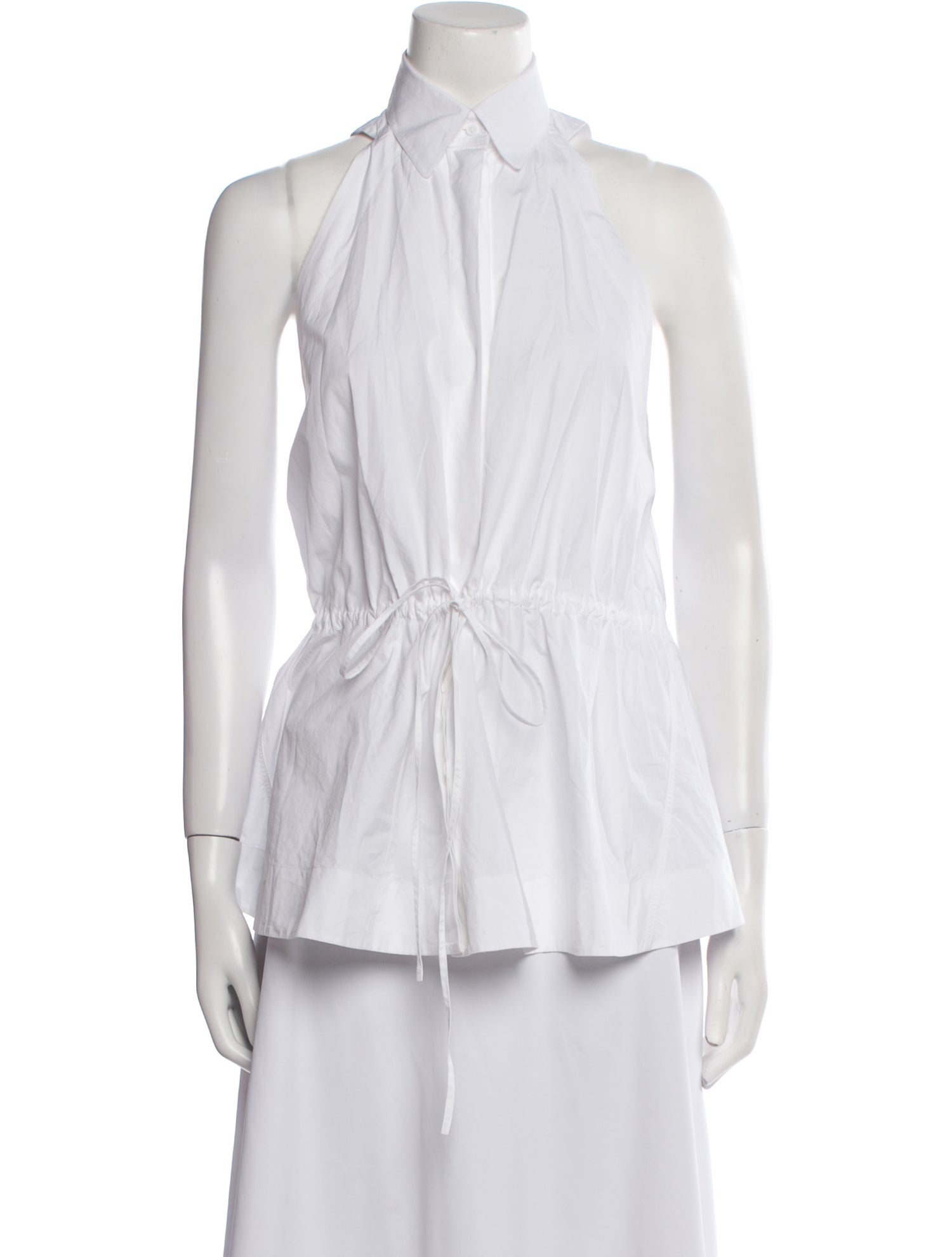 Alaïa Mock Neck Sleeveless Button-Up Top