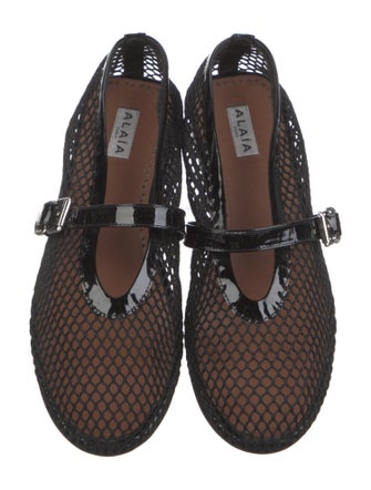 Alaïa Mesh Leather Trim Embellishment Mary Jane Flats