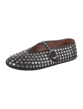 Alaïa Leather Crystal Embellishments Mary Jane Flats