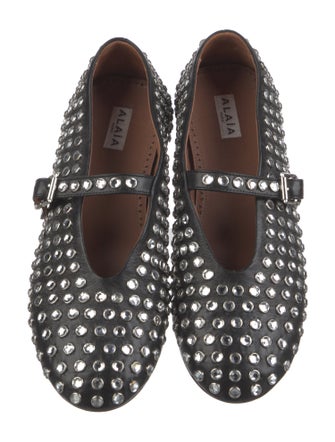 Alaïa Leather Crystal Embellishments Mary Jane Flats