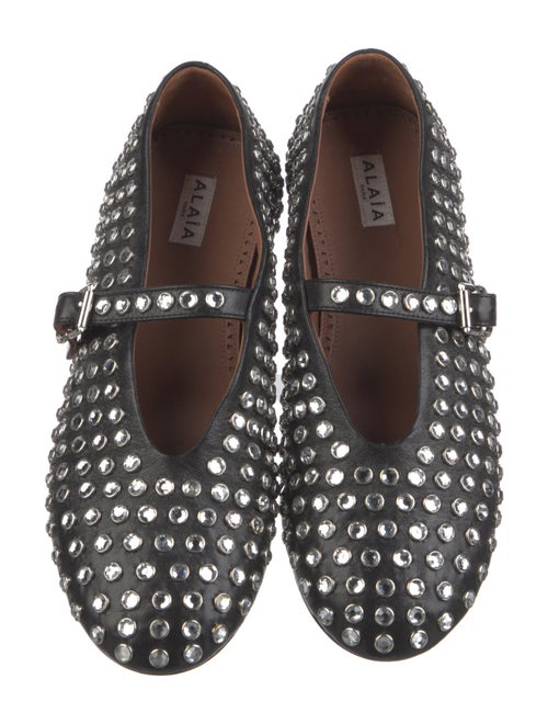 Alaïa Leather Crystal Embellishments Mary Jane Flats