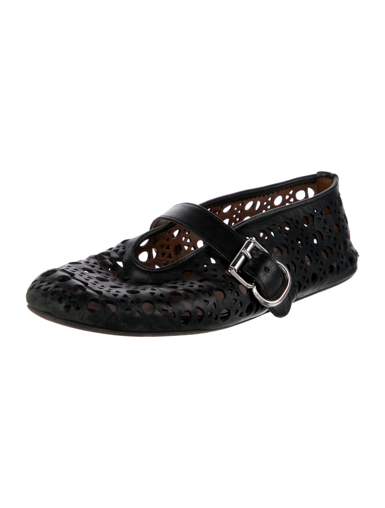 Alaïa Leather Lasercut Accents Mary Jane Flats