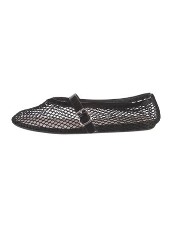 Alaïa Mesh Leather Trim Embellishment Mary Jane Flats
