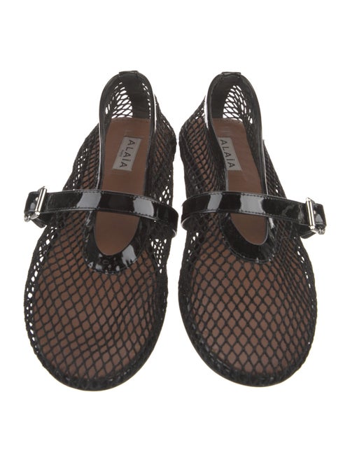 Alaïa Mesh Leather Trim Embellishment Mary Jane Flats