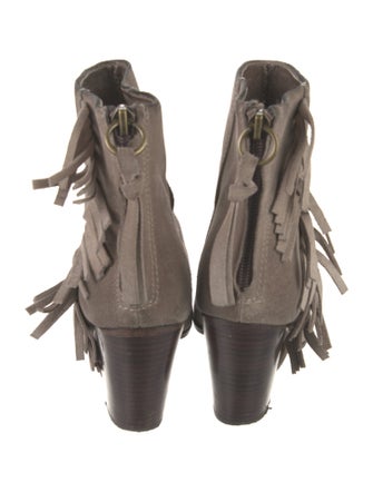 Ash Suede Fringe Trim Accent Moto Boots