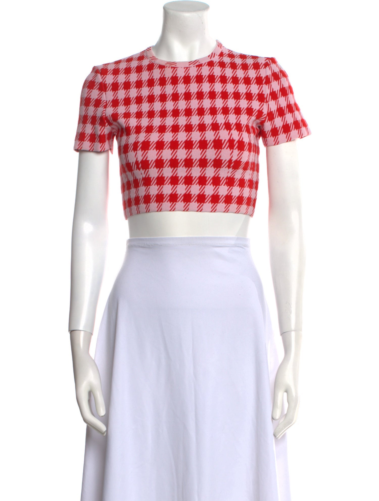 Alaïa Plaid Print Crew Neck Crop Top