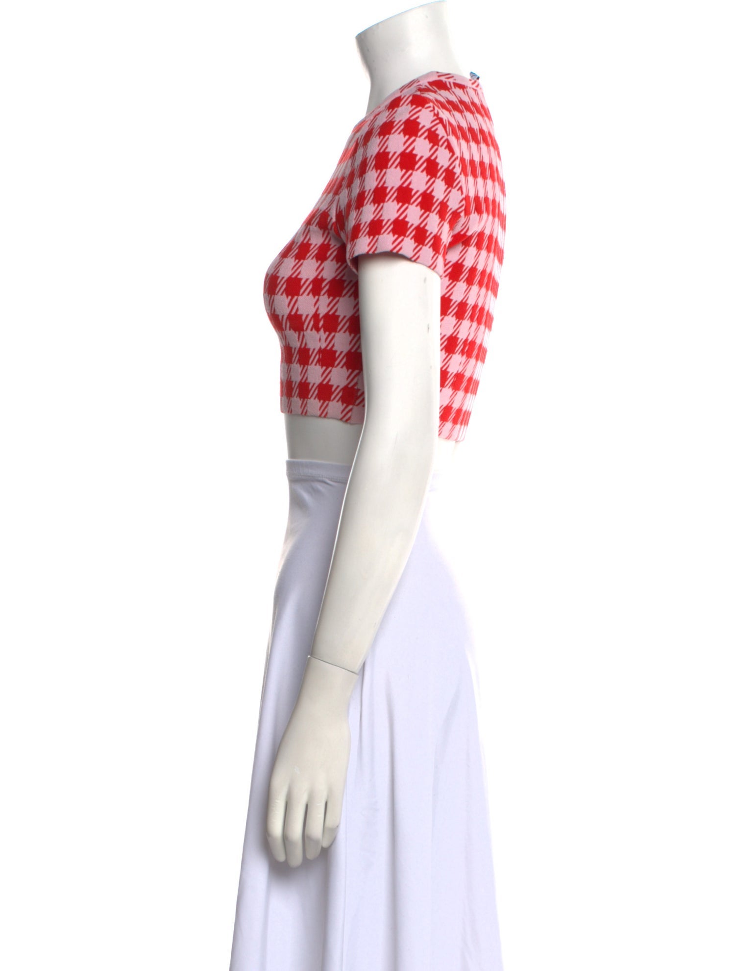 Alaïa Plaid Print Crew Neck Crop Top