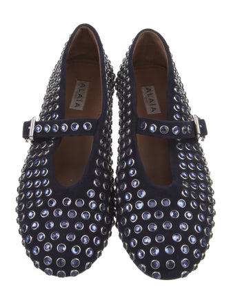 Alaïa Suede Crystal Embellishments Mary Jane Flats