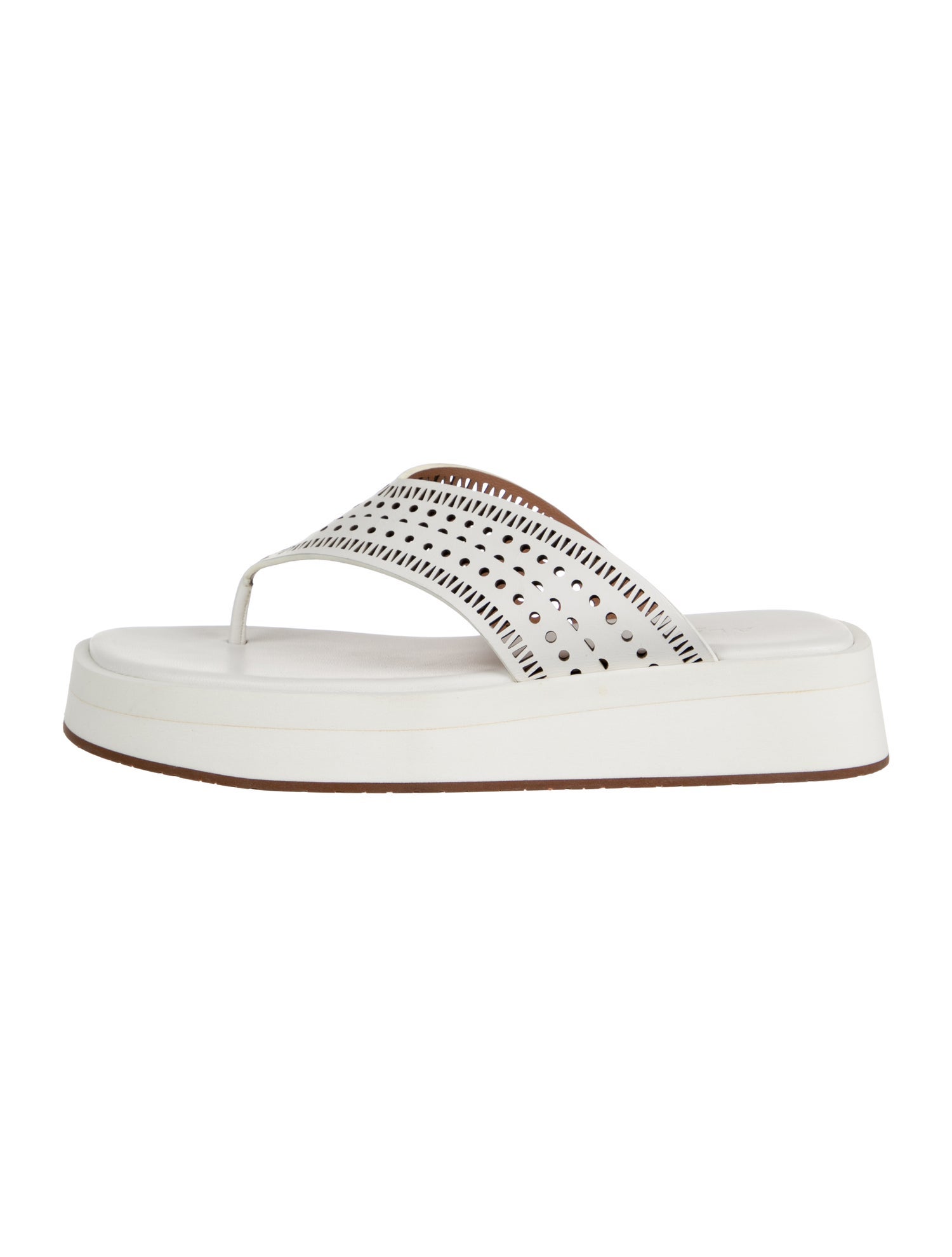 Alaïa Leather Lasercut Accents Flip Flops