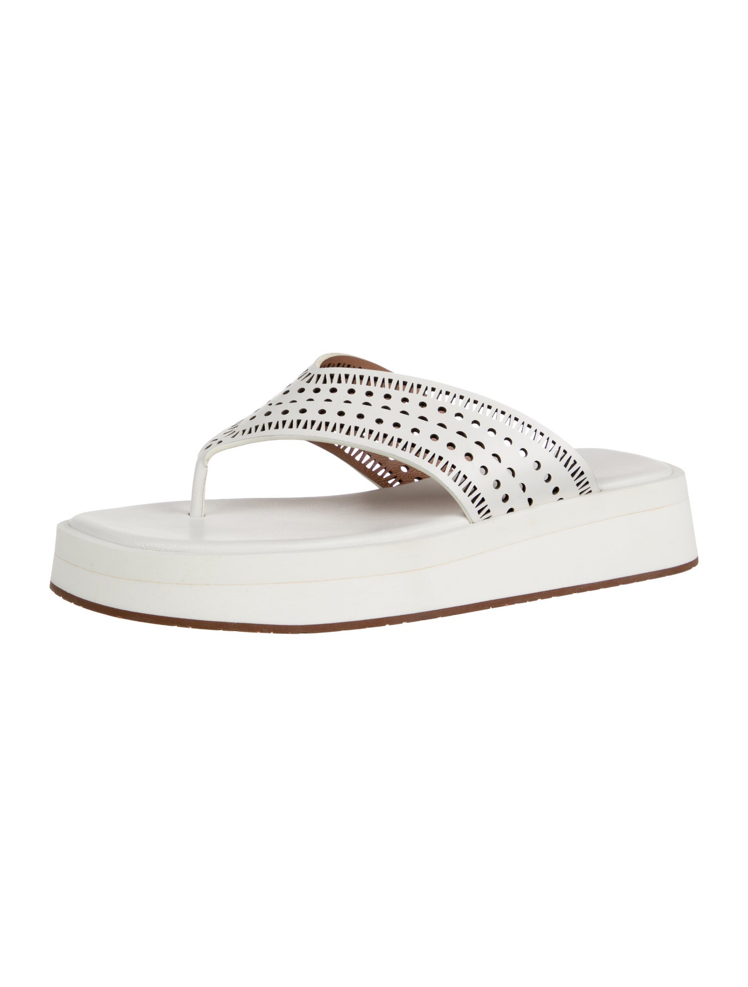 Alaïa Leather Lasercut Accents Flip Flops