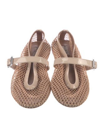 Alaïa Mesh Leather Trim Embellishment Mary Jane Flats