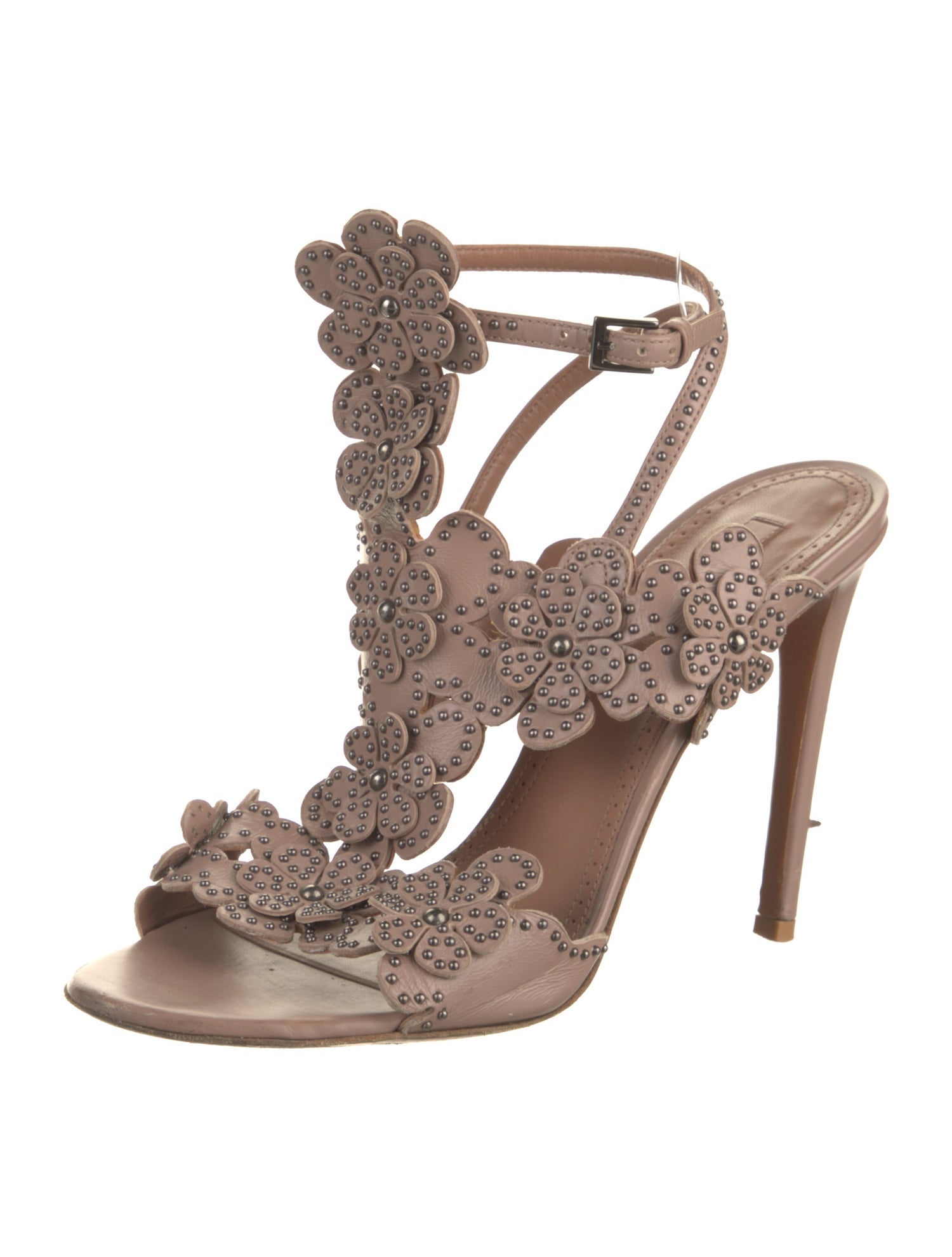Alaïa Leather Studded Accents T-Strap Sandals