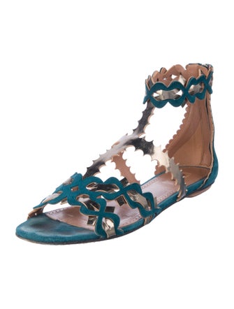 Alaïa Suede Leather Trim Embellishment Gladiator Sandals