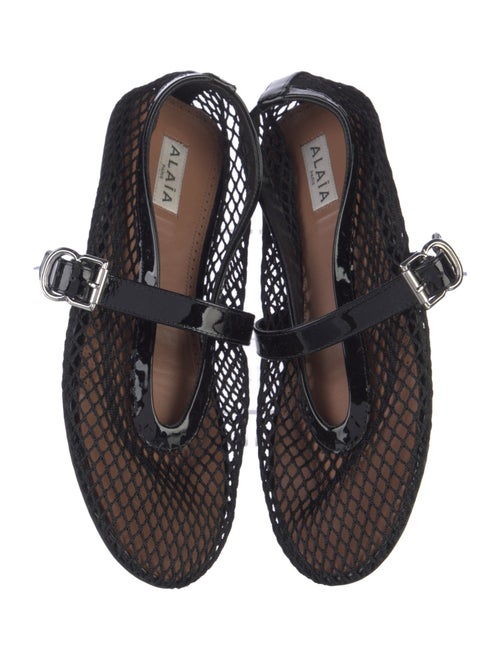 Alaïa Mesh Leather Trim Embellishment Mary Jane Flats